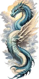 leviathan, virgo, typhoon, wings, clouds, dragon, fighting, midgar background, manlike body, storm, lightning tattoo design idea