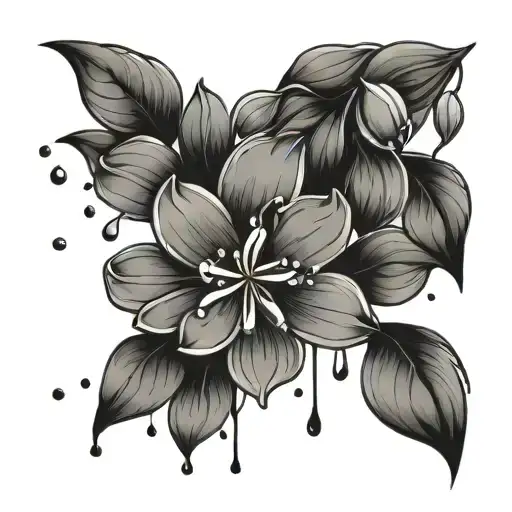 no rain, no flowers. in two lines with rain drops on left side and small jasmine flowers on the right  tattoo design idea