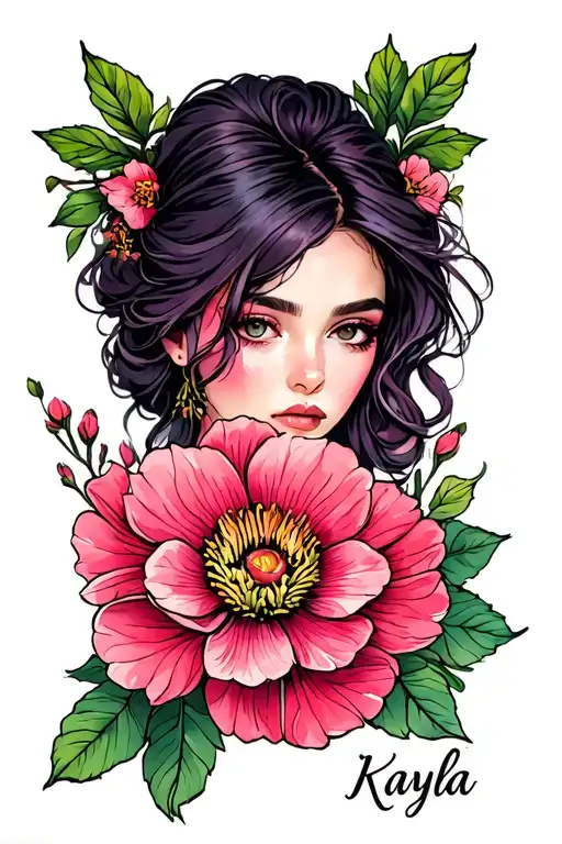 blossom flower Kayla name written tattoo design idea