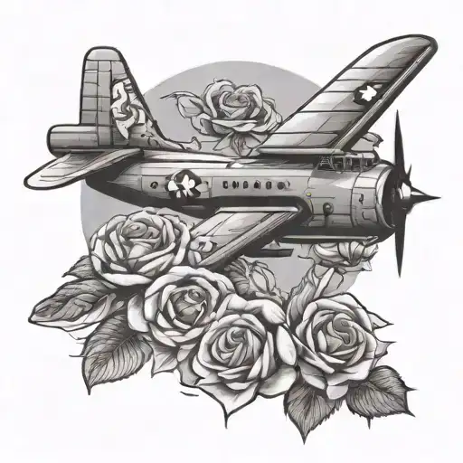 b2 bomber plane with roses intertwined tattoo design idea