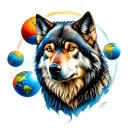 wolf looking forward with globes floating around him each globes with santiago dominican republic one new york one colom tattoo design idea