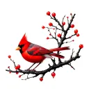 black and red cardinal with branches tattoo design idea