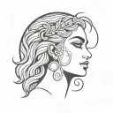 nyx greek goddess face and a moon behind her head tattoo design idea