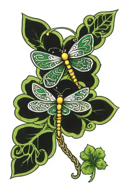 celtic clover with dragonfly tattoo design idea