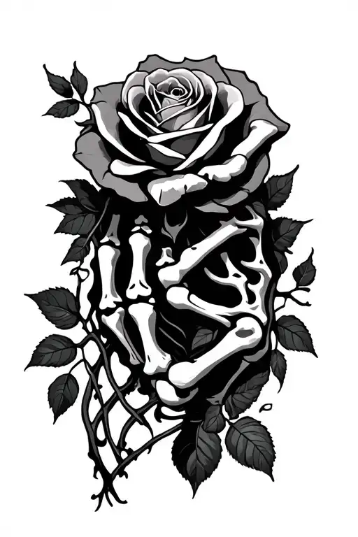 skeleton fingers with vines growing, and a dead rose wrapped around arm  tattoo design idea