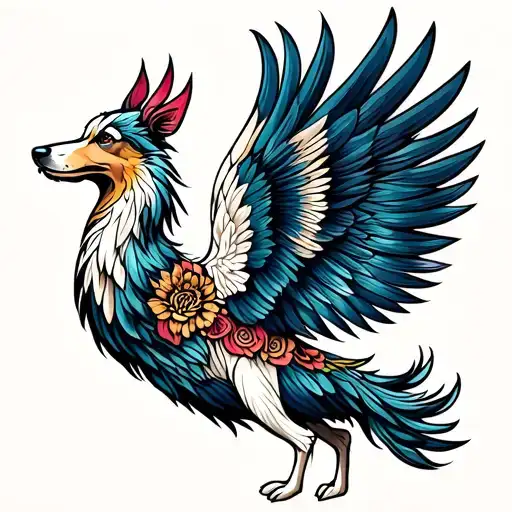 simurgh dog full tattoo design idea