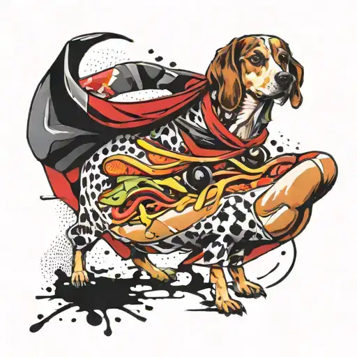 hot dog wearing a cape tattoo design idea