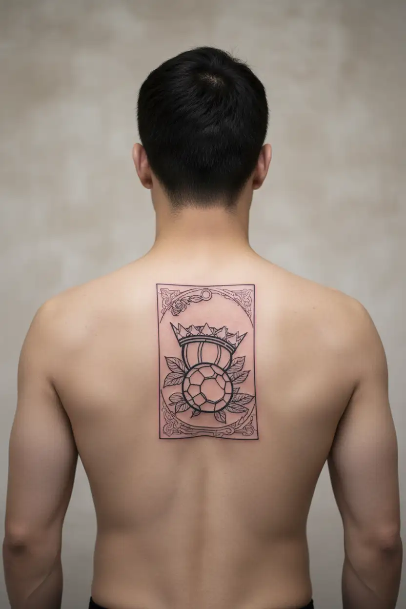 olipic greek crown, rose and a football ball tattoo design idea