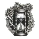 detailed hour glass with man trapped inside the bottom of the hour glass  tattoo design idea