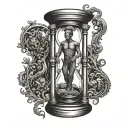 detailed hour glass with man trapped inside the bottom of the hour glass  tattoo design idea