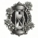 detailed hour glass with man trapped inside the bottom of the hour glass  tattoo design idea