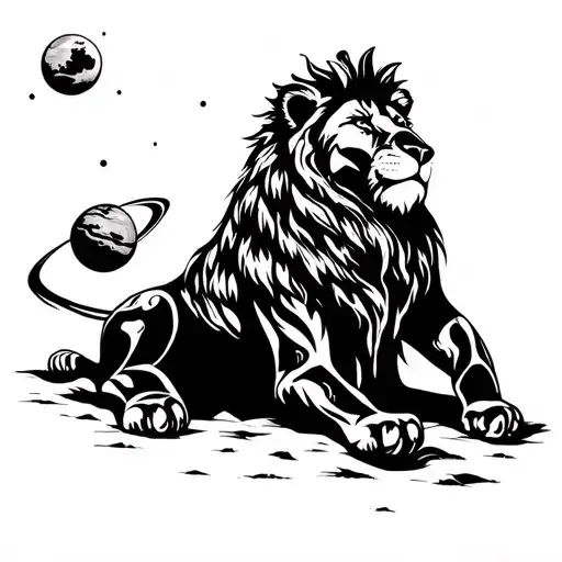 Style diseng gladiator looking at the planets at night a lion sitting looking at the freezing style gladiator tattoo design idea