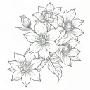 chrysanthemum, larkspur, and daffodil bouquet wrapped tattoo design idea