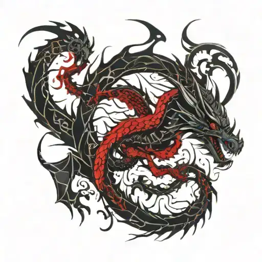 black dragon tattoo. masculine, dark triad, creepy. tattoo design idea