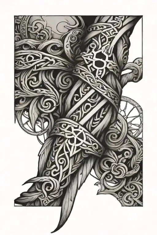 forearm tattoo nordic Viking style with cross intertwined tattoo design idea