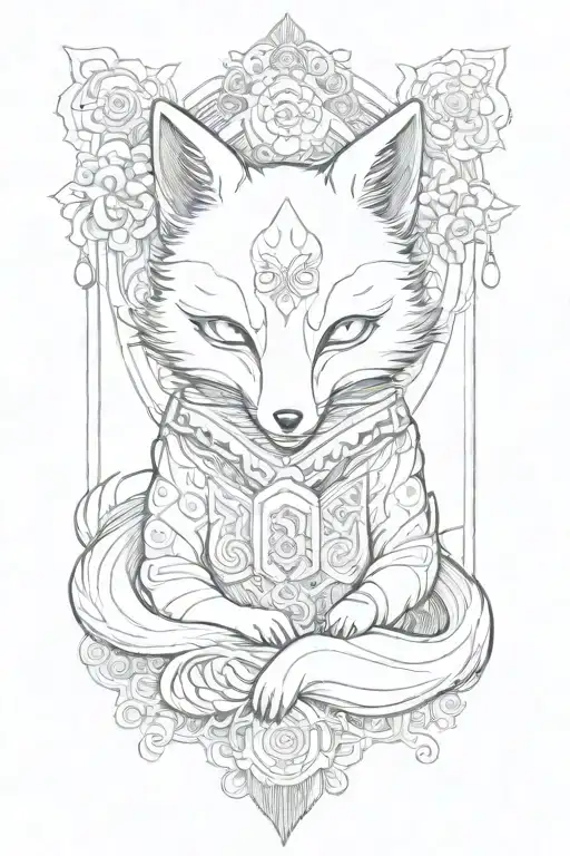 kitsune fox inside omamori talisman tattoo design idea