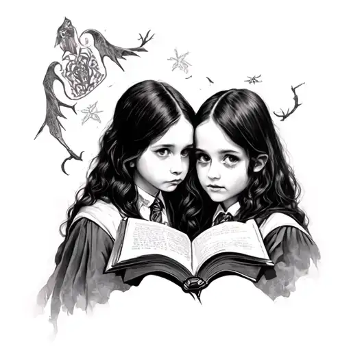 harry potter and wednesday adams creation tattoo design idea