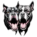 two angry pitbull heads conjoined together biting each other tattoo design idea