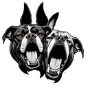 two angry pitbull heads conjoined together biting each other tattoo design idea