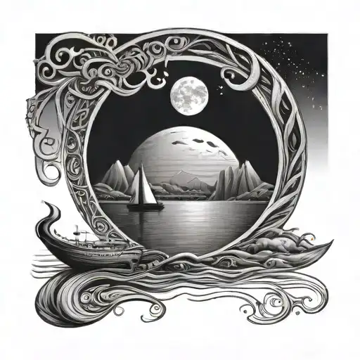 nile river and moon tattoo design idea