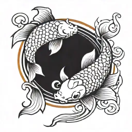 2 koi fish with sun tattoo design idea
