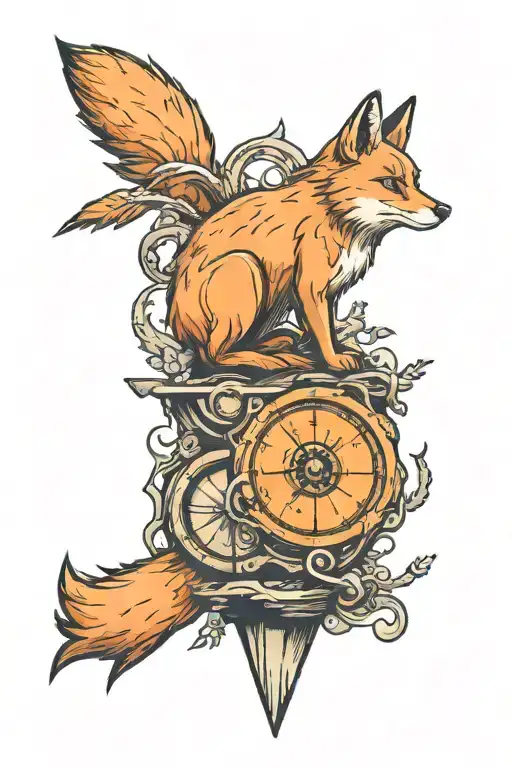 a location pin with a fox revolving it, like kurama from Naruto tattoo design idea