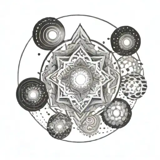 Perceptions of reality; Multiverse theory - multiple realities; Buddhist concept of oneness of self and environment tattoo design idea