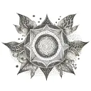 Perceptions of reality; Multiverse theory - multiple realities; Buddhist concept of oneness of self and environment tattoo design idea