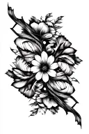 I wanted a solid black tattoo with the theme 'Structural Growth'. The elements can be flowers or wood, but they are not embodied, but more like a naturally growing fractal structure or organic architecture. The overall feeling needs to be upwardly extending and architectural, with clean lines and full of modernist design. The goal is to embody an inner and orderly vitality. tattoo design idea