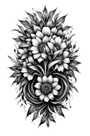 I wanted a solid black tattoo with the theme 'Structural Growth'. The elements can be flowers or wood, but they are not embodied, but more like a naturally growing fractal structure or organic architecture. The overall feeling needs to be upwardly extending and architectural, with clean lines and full of modernist design. The goal is to embody an inner and orderly vitality. tattoo design idea