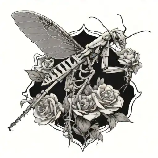 praying mantis skeleton tattoo design idea