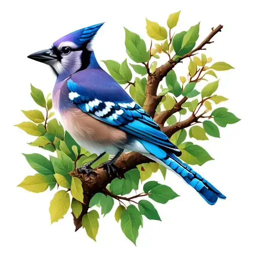 blue jay perched on a tree tattoo design idea