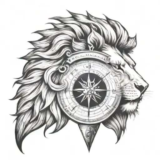 half compass half lion head tattoo design idea