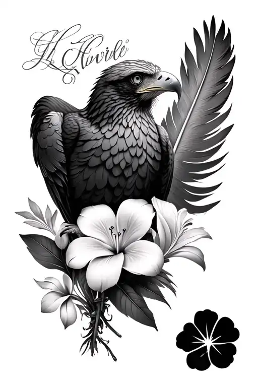 A feather eagle 2 frangipanier flowers and a little fantasy tattoo design idea