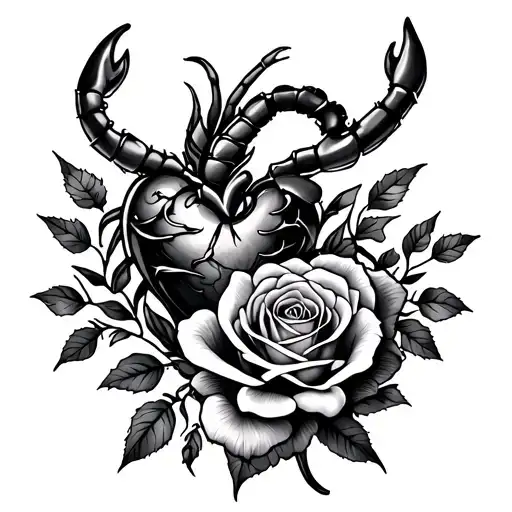 heart, scorpion and rose tattoo design idea