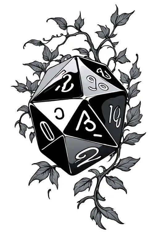 d20 dice surrounded by vines tattoo design idea