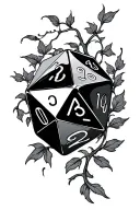 d20 dice surrounded by vines tattoo design idea
