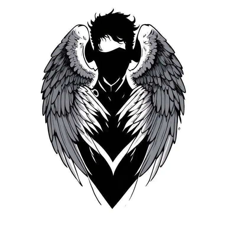 male faceless guardian angle wings tattoo design idea