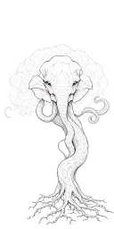 tree where roots turn into octopus tentacles with elephant head half realistic half geometric shapes tattoo design idea