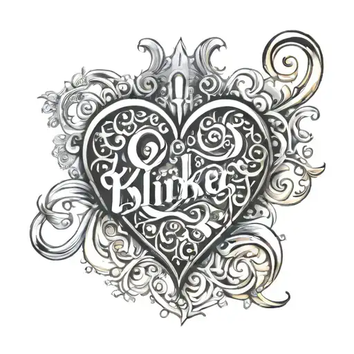 the names "Onkar" "Kiara" "Opel" "Kyle" "kira" in a heart tattoo design idea