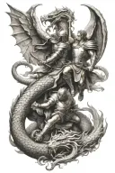 St. Florian and St. Michael fighting death and a dragon tattoo design idea
