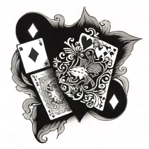 Queen of hearts playing card tattoo. black and white. shading. hearts and florals only. no faces.  tattoo design idea