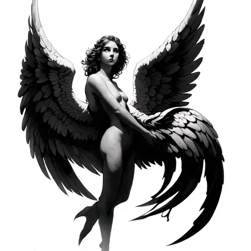 angel wing spread tattoo design idea