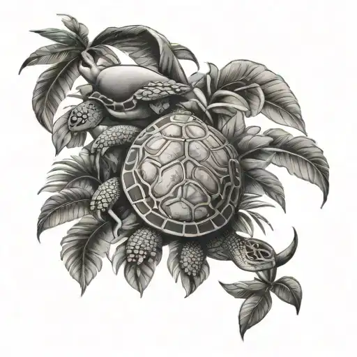 Mango tree, bull, and turtle tattoo design idea