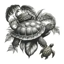 Mango tree, bull, and turtle tattoo design idea