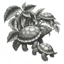 Mango tree, bull, and turtle tattoo design idea