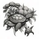 Mango tree, bull, and turtle tattoo design idea