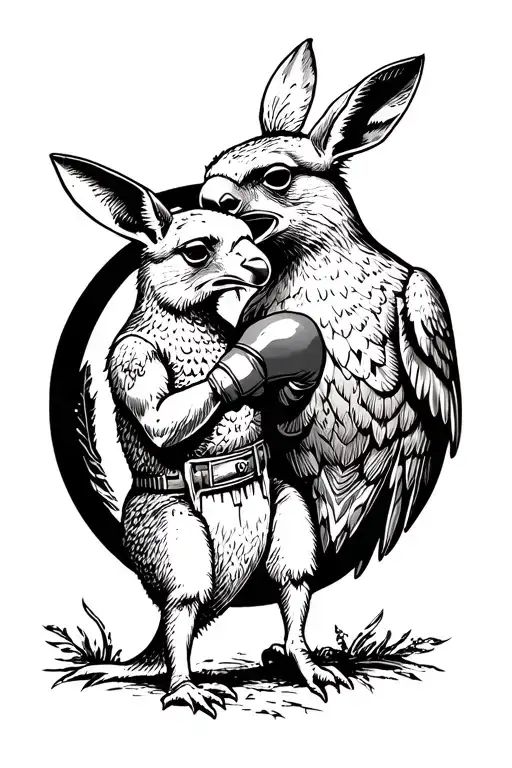 boxing kangaroo facing a boxing eagle tattoo design idea