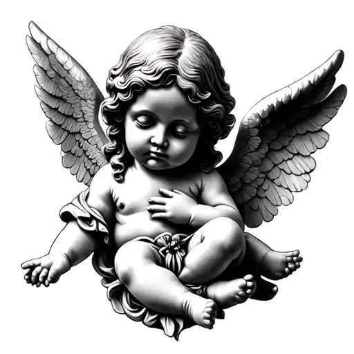 realistic baby angel statue tattoo tattoo design idea