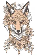 fox with slow drops, carnations, honeysuckle flowers  tattoo design idea